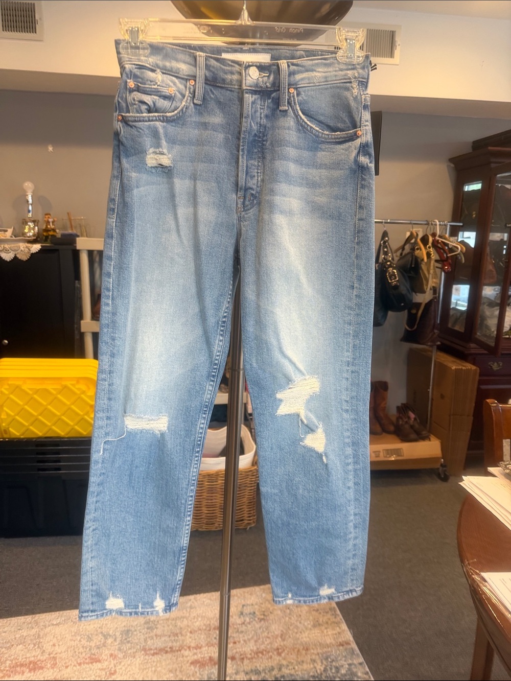MOTHER The Tomcat Confessions High Waisted Distressed Light Blue Jeans 27 NWT